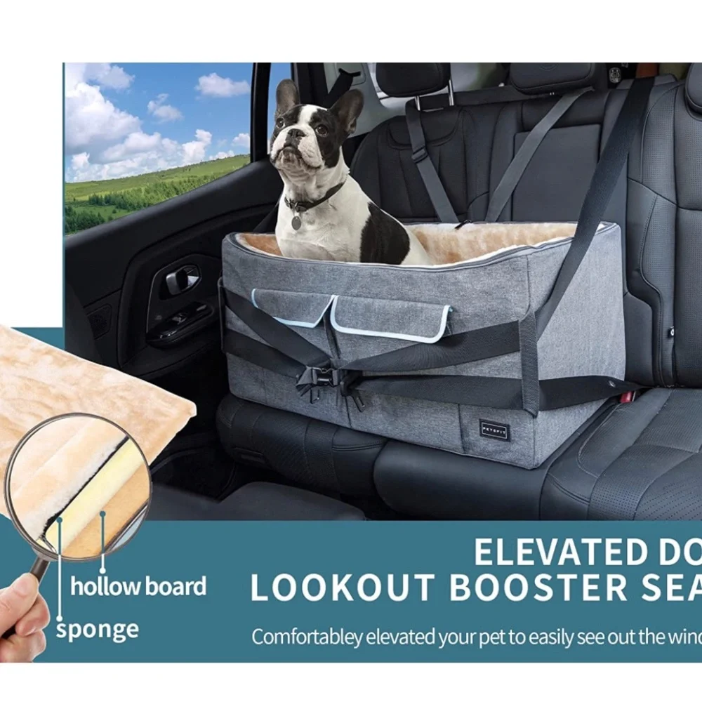 Dog Booster Car Seat with Washable Double Sided Cushion and Storage Pocket